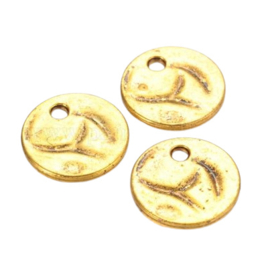 2 x  Tibetaans zilveren muntjes goudkleur 19 x 1mm gat: 3mm (Nikkelvrij)