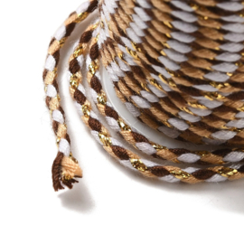 1 rol Metallic gevlochten koord – katoen/polyester mix – 1,5 mm – Coconut Brown met goudkleurige draad – 4 meter