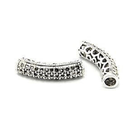 2 x Metalen Rhinestone Buiskraal 22x5 mm Antiek Zilver