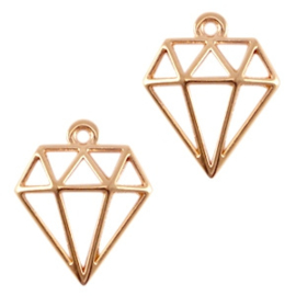 2 x DQ metalen bedels diamant rose gold (nikkelvrij)  	ca. 18x16mm (Ø1.2mm) 