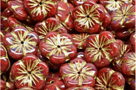 2 x Tsjechische Glaskralen Apple Flower Pressed Beads 14x14mm rood