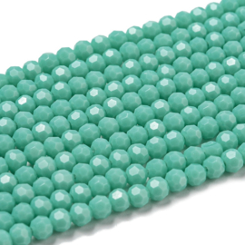 1 x Glaskralen streng facetgeslepen rond 4 mm – gat 0,7 mm – Medium Sea Green