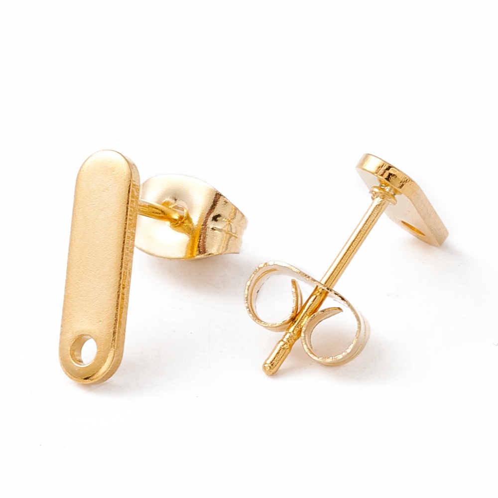 2 x oorbelsteker rechthoek – ca. 12 x 3,5 mm – oogje: 1,4 mm – steker: 0,8 mm – rvs – 24K goldplated