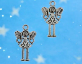 2 x Metalen bedel Elfje, antiek zilverkleur, afm. 25 x 15 x 2mm Oogje 2mm