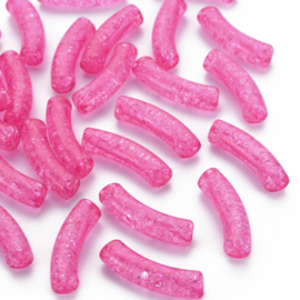 10 x Acryl kralen tube crackle transparant Cerise ca. 32x8mm (gat Ø1.6mm)