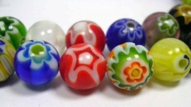 10 x Millefiori glas kralen 8mm mix bloem gat 1mm