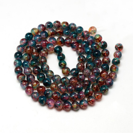 Mooie streng met c.a. 125  ronde glaskralen 6mm gat 1,3mm opalite dodger blue