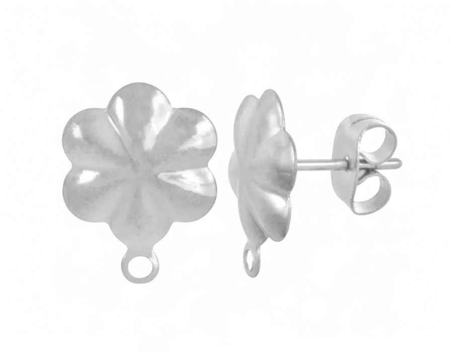 2 x Oorbelsteker Bloem – ca. 13,5 x 10 mm – Oogje: 1 mm – Steker: 0,7 mm – 304 Roestvrij Staal – Roestvrijstaal Kleur