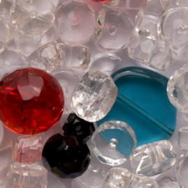 Mix zakje c.a. 100 gram Tsjechische kralen kristal facet disc en rond  kleur: transparant en meerkleurig gat: 1mm