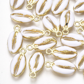 2 x  Kauri Schelp hangers light gold 17 x 8,5 x 3,5mm oogje 1,8mm white