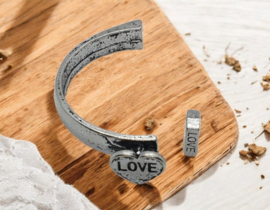 Halve armband met hart , antiek zilverkleur metaal voor 3mm leer