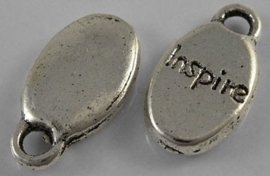 10 stuks Tibetaans zilveren bedeltjes "inspire" 8,5 x 15,5 x 3mm gat 2,5 mm