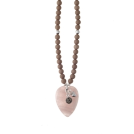 Prachtige Biba Ketting beige met hart en crystal steen