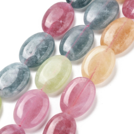 10 x Edelsteen kralen Malaysia Jade ovaal 18 x 13 x 5 mm – gat 1 mm – gemengd