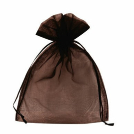 50 x Organza zakjes 12,5 x 18cm zeer donkerbruin met zwart lintje