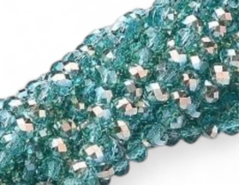 1 x Streng glaskralen facet rondelle briolette kristal 4 x 3mm gat 1mm, teal