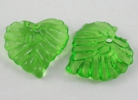 10 x acryl bloem bladeren 16 x 15 x 2mm gat: 1,2mm groen transparant