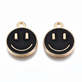 2 x Bedel Enamel light gold Smiley 14,5 x 12mm oogje: 1,5mm black