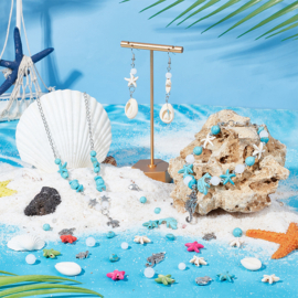 1 x DIY Ocean sieradenmaak set – 406-delige kralenmix met schelpen, turquoise en metalen bedels – gemengde kleuren