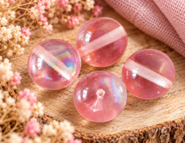 10 x Transparante glaskralen 11 x 11 mm – gat 1 mm – lichtroze