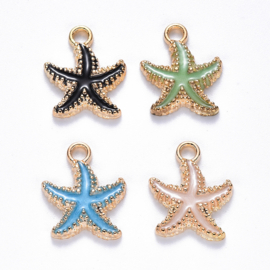 4 x Metalen bedels zeester ca. 18 x 15 x 3 mm – oogje 2,5 mm – light gold mix kleuren