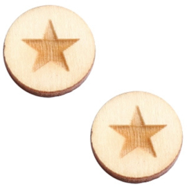 2 x Houten cabochon basic 12 mm star large White wood ( natuurlijke kleur van het hout)