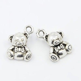 5 x metalen antiek zilveren bedeltje van een Teddy beer 15 x 11 x 6mm Gat: 2mm