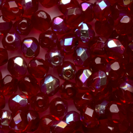 15 x  Ronde Tsjechische kralen facet kristal 6mm kleur: ab rood  Gat c.a.: 1mm