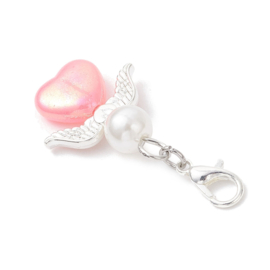 1 x Geluksengeltje met hartje en clip 40 mm – pastel kleur – zilverkleur