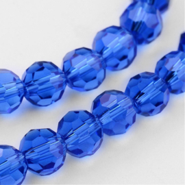 1 x Glaskralen streng facetgeslepen rond 6 mm – gat 1 mm – Blue