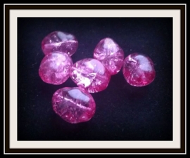 30 x  glaskraal crackle grillig ovaal transparant roze 13 mm