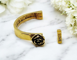 Halve armband met roos metaal antiek goudkleur voor 3mm leer