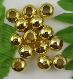 100 stuks "gouden" kraaltjes, 2mm metaal nikkelvrij gat c.a. 0,3mm