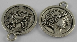 2 x Tibetaans zilveren munt 24,5 x 20,5 x 2,5mm gat 3mm