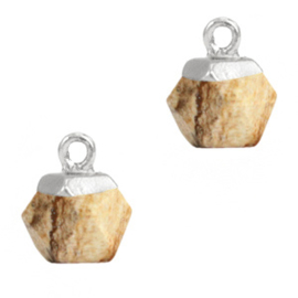 1 x Natuursteen hangers hexagon Light brown-silver Picture Jasper