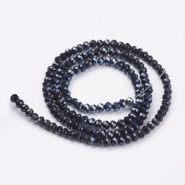 1 x Streng met ca. 140 glaskralen facet rondelle briolette kristal – 3 x 2 mm – gat 0,5 mm – Hematite Plated