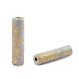 5x DQ Grieks keramiek kralen gold spot tube Grey ca. 20x5mm (Ø1.9mm)