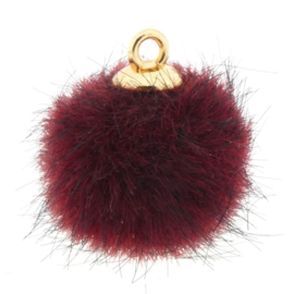 2 x Pompom bedels faux fur 16mm goud Rood