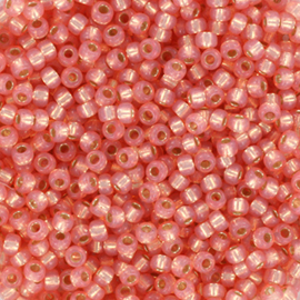 c.a. 5 gram Miyuki rocailles 11/0 - silverlined dyed alabaster salmon peach pink