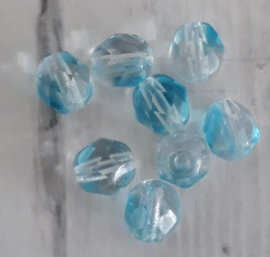 10x transparant/blauwe bicone glaskraal 6 x 6 mm gat: 1 mm