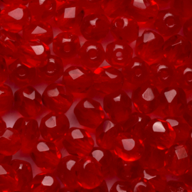 25 x Ronde Tsjechische kralen facet kristal 5 mm kleur: helder rood  gat c.a. : 1mm