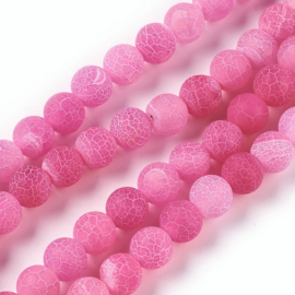 10 x  edelsteen kraal frosted gestreepte agaat hot pink  8mm gat 1,2mm