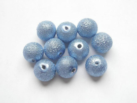 10 Stuks Iced glasparels 10mm  Gat: 1mm suiker parel licht blauw