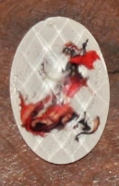 2 x Schitterende cabochon met religieuze afbeelding, gaatje bovenin 20 x 30 mm