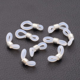 10 x brillenkoord eindje, transparant, rubber, 19 x 6,5mm verzilverd
