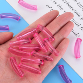 10 x Acryl kralen tube transparant camellia ca. 32x8mm (gat Ø1.8mm)