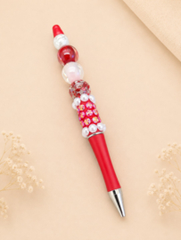 1 x Handgemaakte kralenpen met plakparels en glitterkralen ca. 14 cm – rood
