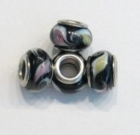 Per stuk Glaskraal European-style zwart met roze en geel 13 mm