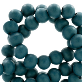 40 x Houten kralen rond 6 mm Dark teal blue