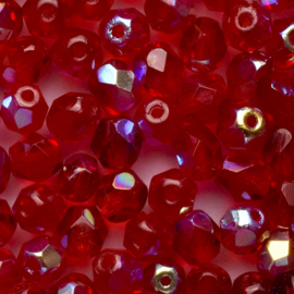 15 x  Ronde Tsjechische kralen facet kristal 6mm kleur: ab helder rood  Gat c.a.: 1mm